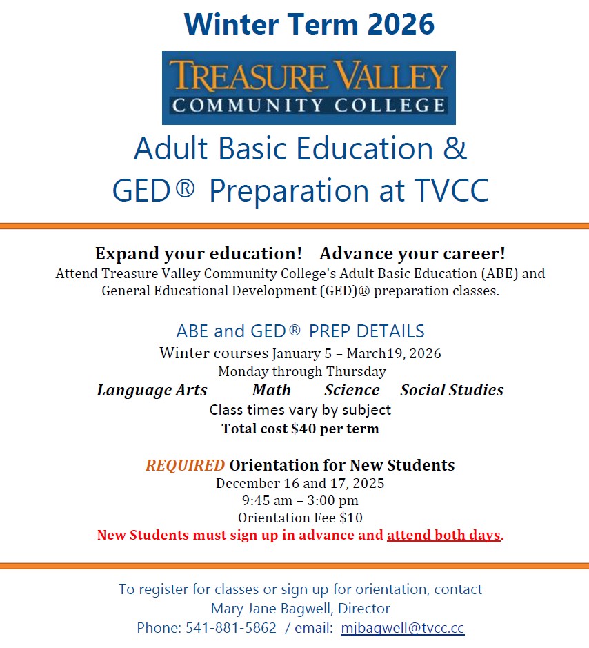 image of abe flyer with orientation date and schedule