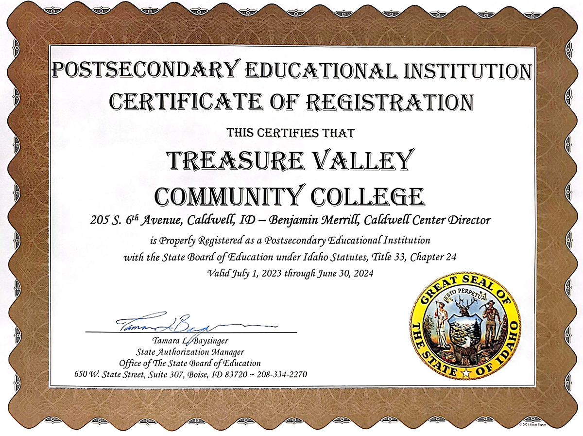image of idaho postsecondary educational institution certification of registration