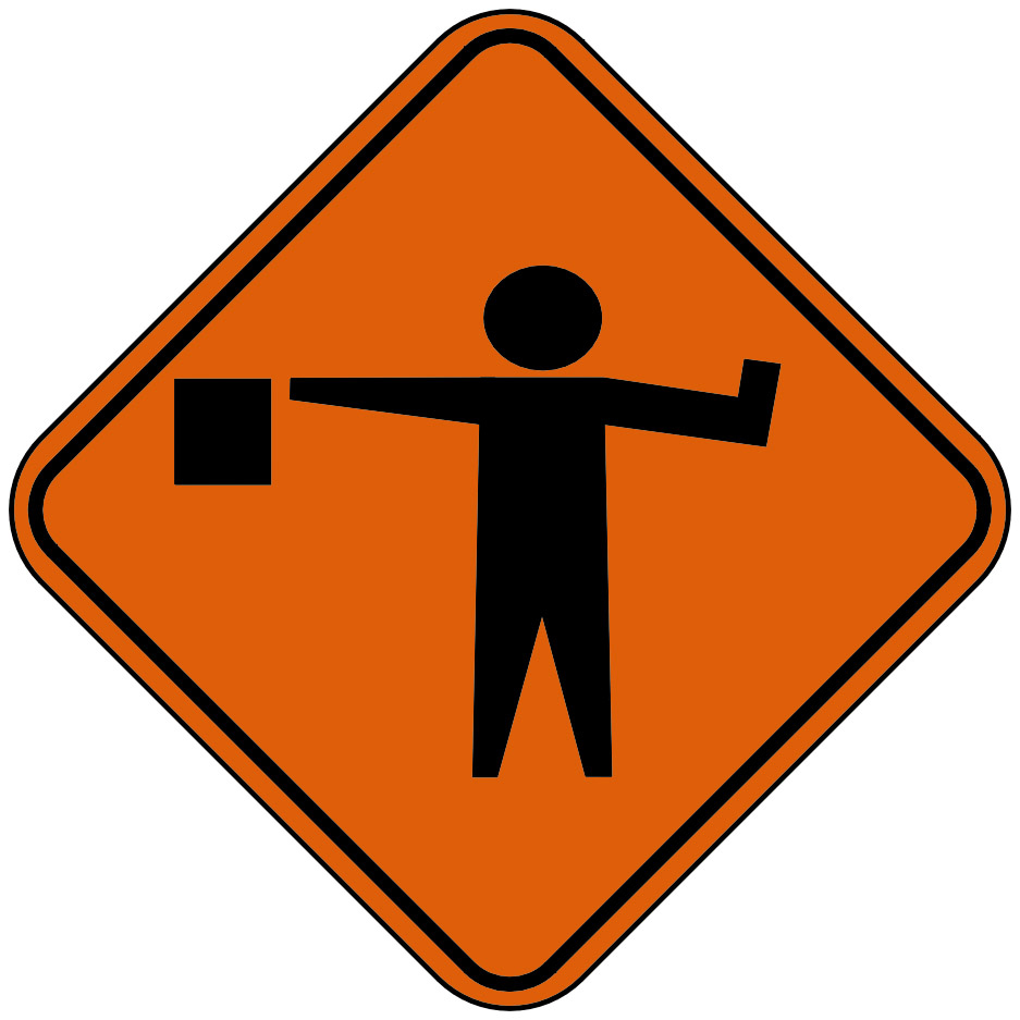 image of flagger ahead sign